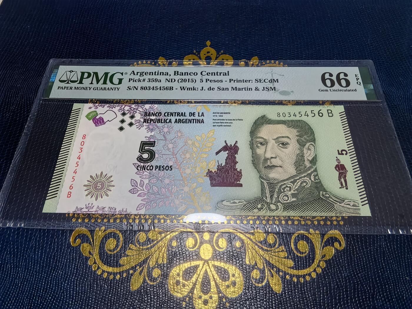 长老汇马年精选第十六场拍卖 2015阿根廷圣马丁5比索纸钞，PMG 66，季军