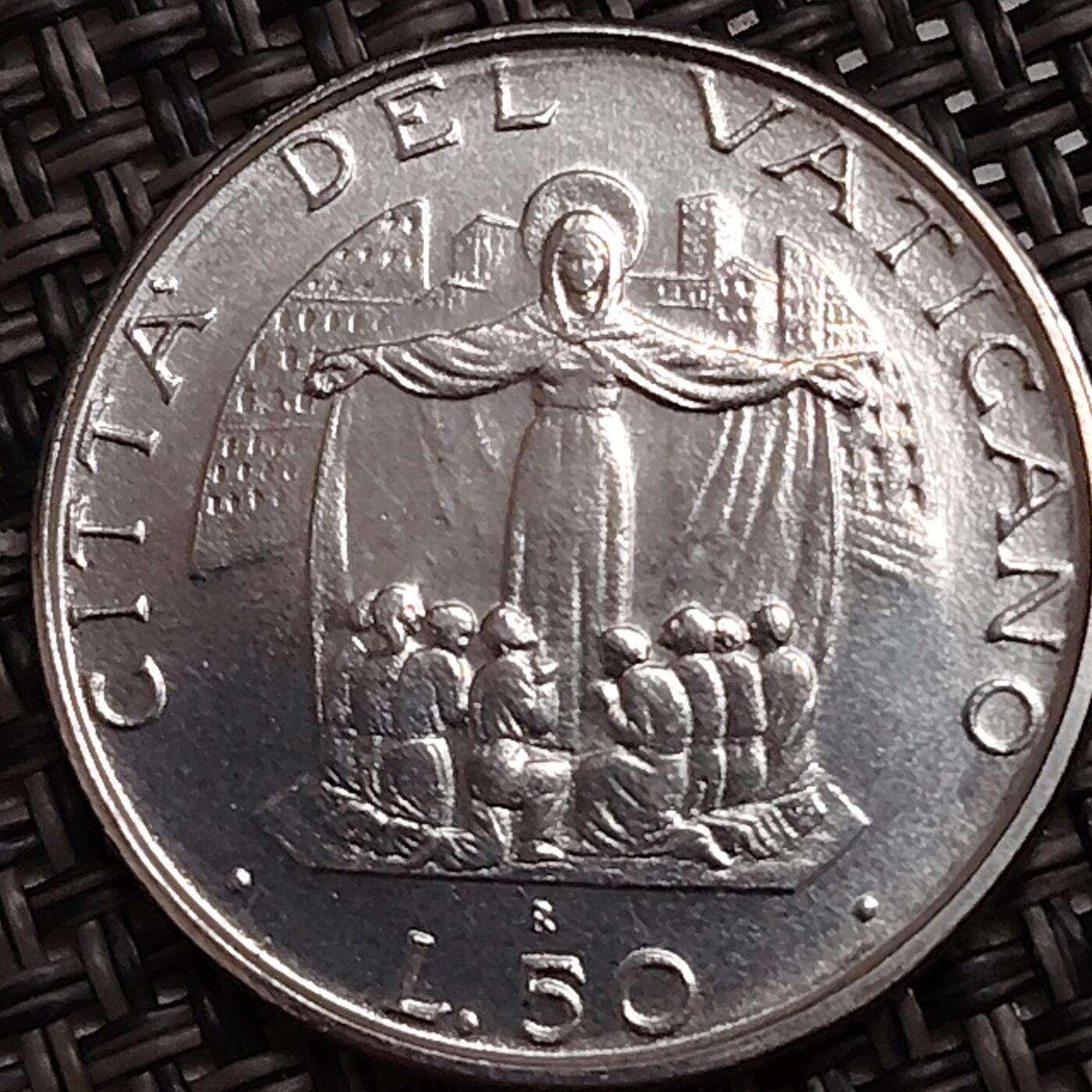 布加迪🐬～世界钱币(上海)🌾第 288 期 /  各国套币和散币 梵蒂冈🇻🇦 1987年 约翰保罗二世 50里拉不锈钢币 25MM