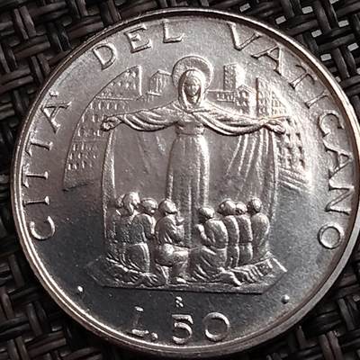 布加迪🐬～世界钱币(上海)🌾第 288 期 /  各国套币和散币 - 梵蒂冈🇻🇦 1987年 约翰保罗二世 50里拉不锈钢币 25MM