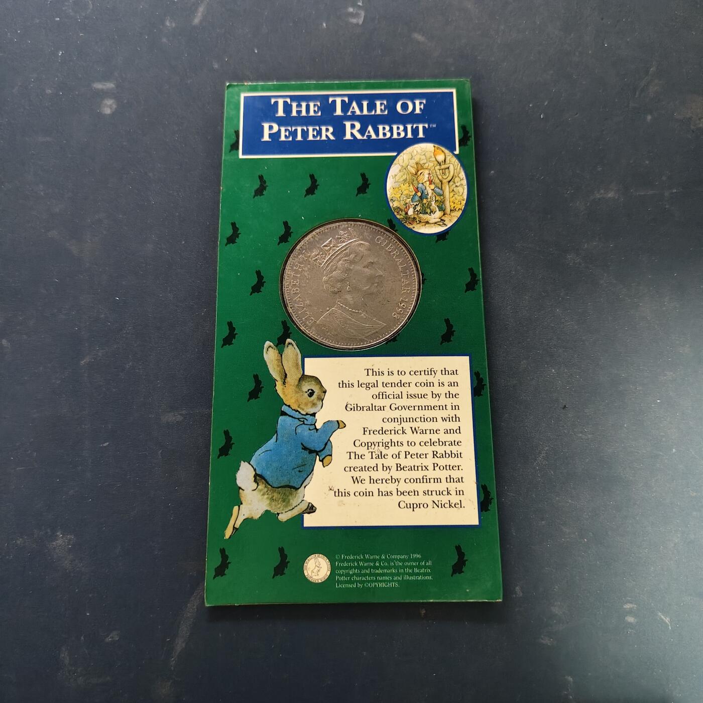 【全场包邮】纯粹捡漏拍519场 直布罗陀1998年1克朗彼得兔系列官方卡装克朗型纪念币