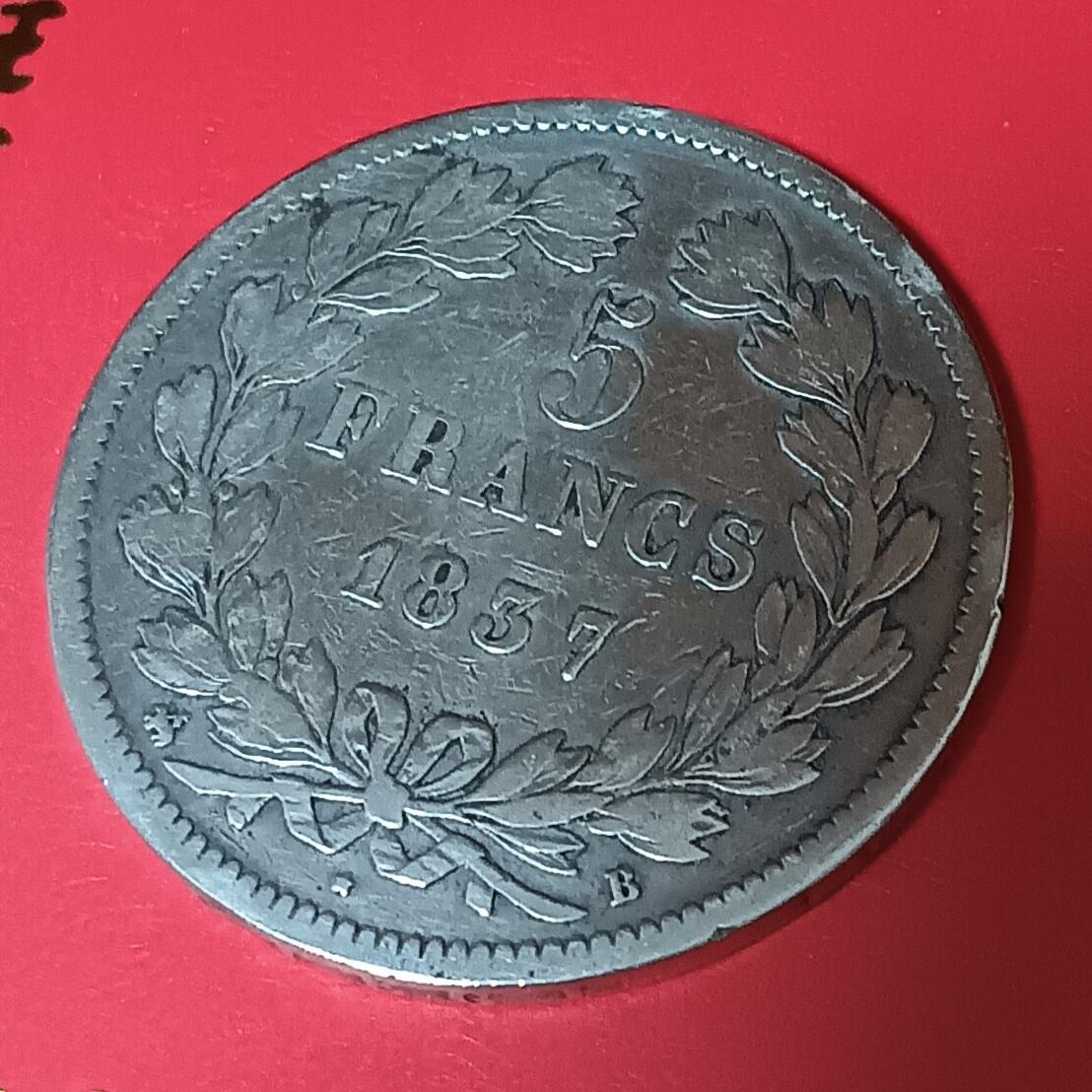 法兰西王国路易菲利普一世5法郎银币 1837年法兰西王国路易菲利普一世5法郎银币24.58克