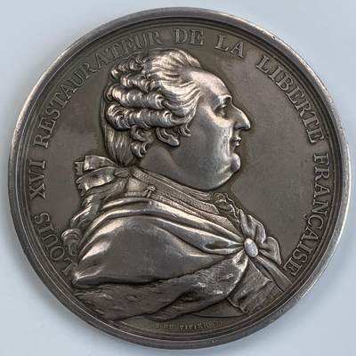 掌中浮雕-藏着的欧洲第057场 - （1789年）法国路易十六头像，法国大革命国民议会放弃封建特权纪念银章，64mm，112.5g，非原铸，丰饶角边铭