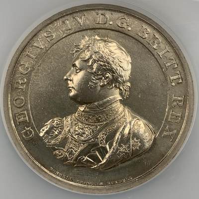 掌中浮雕-藏着的欧洲第057场 - NGC UNC : 1821年英国乔治四世加冕镀银铜章，50.5mm，目录编号BHM1090，少见版