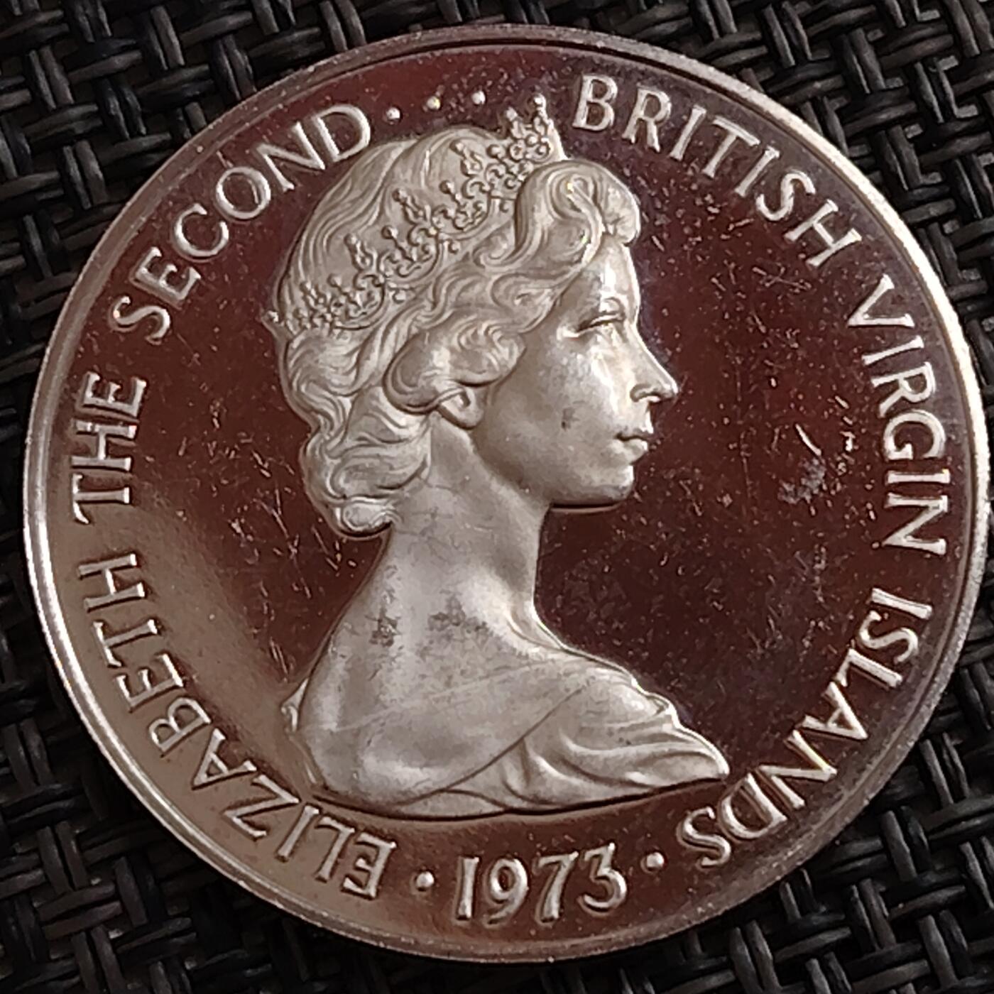 布加迪🐬～世界钱币(上海)🌾第 288 期 /  各国套币和散币 英属维尔京 1973年 50分镍币 31.5mm