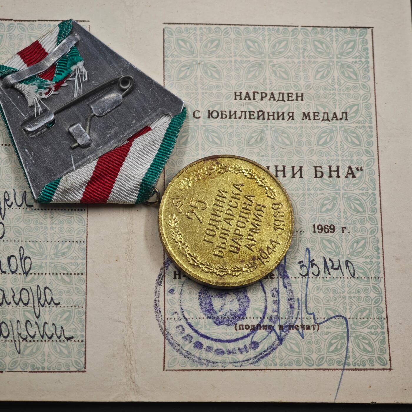 4月8日结束，成斌徽章钱币专场 保加利亚人民共和国25周年奖章附证书