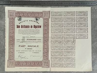  【乾奕收藏】法国Société Anonyme de Soie Artificielle de Myszków米什库人造丝公司股票，1920-1930年代发行，无记名股份，编号107036，资本2560万法郎，50800股A类+12800股B类，品相以图为准，适合老证券、股票、历史资料收藏。 -  【乾奕收藏】法国Société Anonyme de Soie Artificielle de Myszków米什库人造丝公司股票，1920-1930年代发行，无记名股份，编号107036，资本2560万法郎，50800股A类+12800股B类，品相以图为准，适合老证券、股票、历史资料收藏。