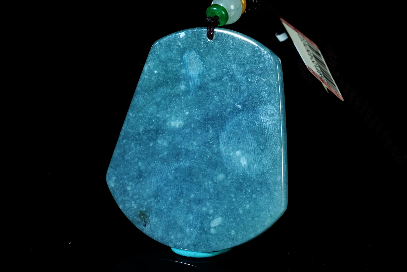 上海都达杂项专场六十九【全场包邮】 天然蓝水翡翠（A货）平安无事牌挂件 96-3