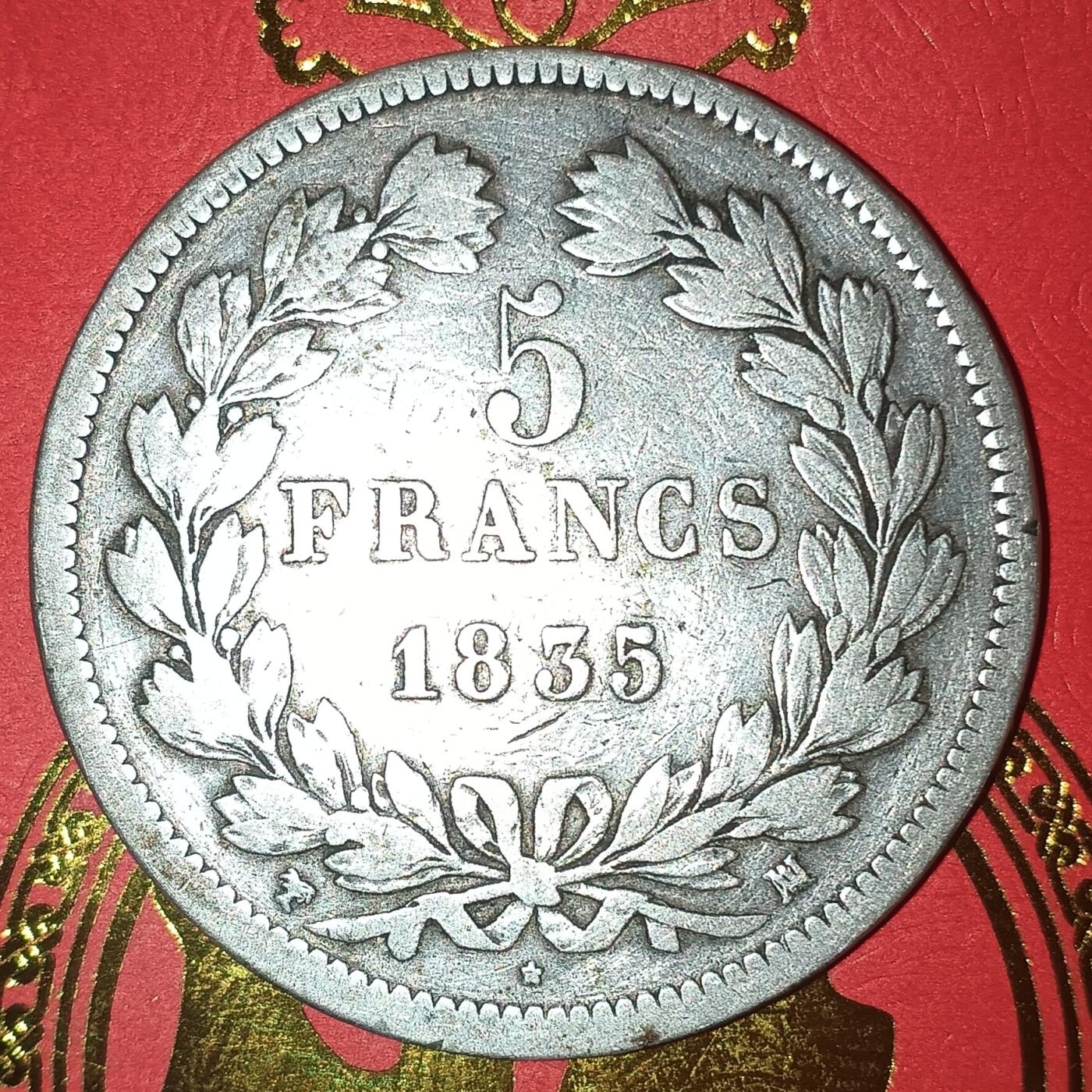 法兰西王国路易菲利普一世5法郎银币 1835年法兰西王国路易菲利普一世5法郎银币24.65克