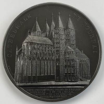 掌中浮雕-藏着的欧洲第057场 - 比利时图尔奈圣母大教堂铜章，59mm，维纳作品（表面有涂层，不确定是否可以评级入盒）