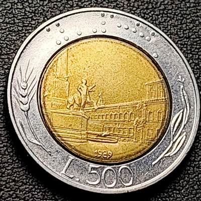 泉币菌-第222场-拍品多 请提前出价 - 世界首枚双色币 意大利1989年500里拉 罗马建筑雕像 广场 25.8mm
