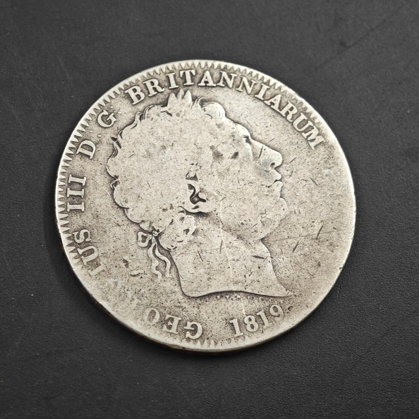 4月8日结束，成斌徽章钱币专场 1819年英国乔治三世马剑银币 27.5g