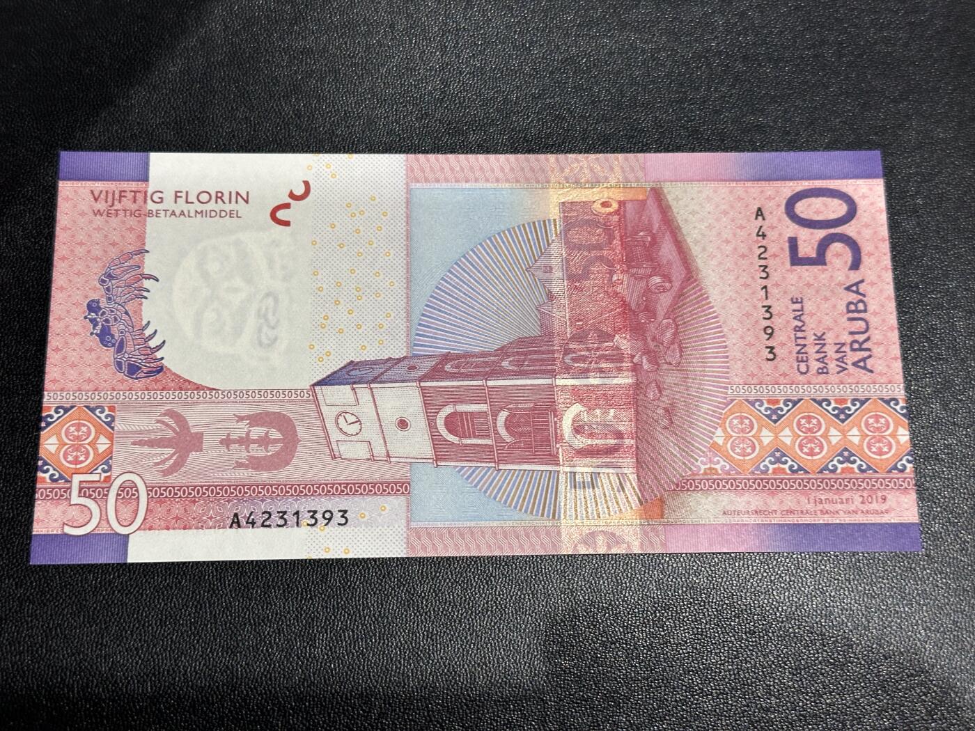 《外钞收藏家》第六百二十五期（精选场）（长期征集拍品、欢迎藏友们联系合作） 2019年阿鲁巴50福林 A冠 全新UNC