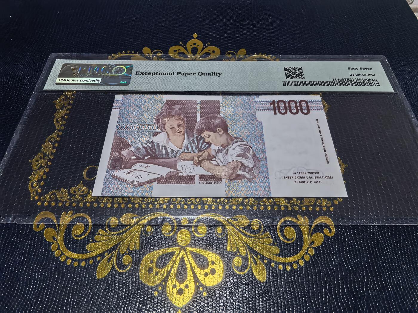 长老汇马年精选第十六场拍卖 1990意大利蒙台梭利1000里拉纸钞，PMG 67，蒙台梭利教学法创始人