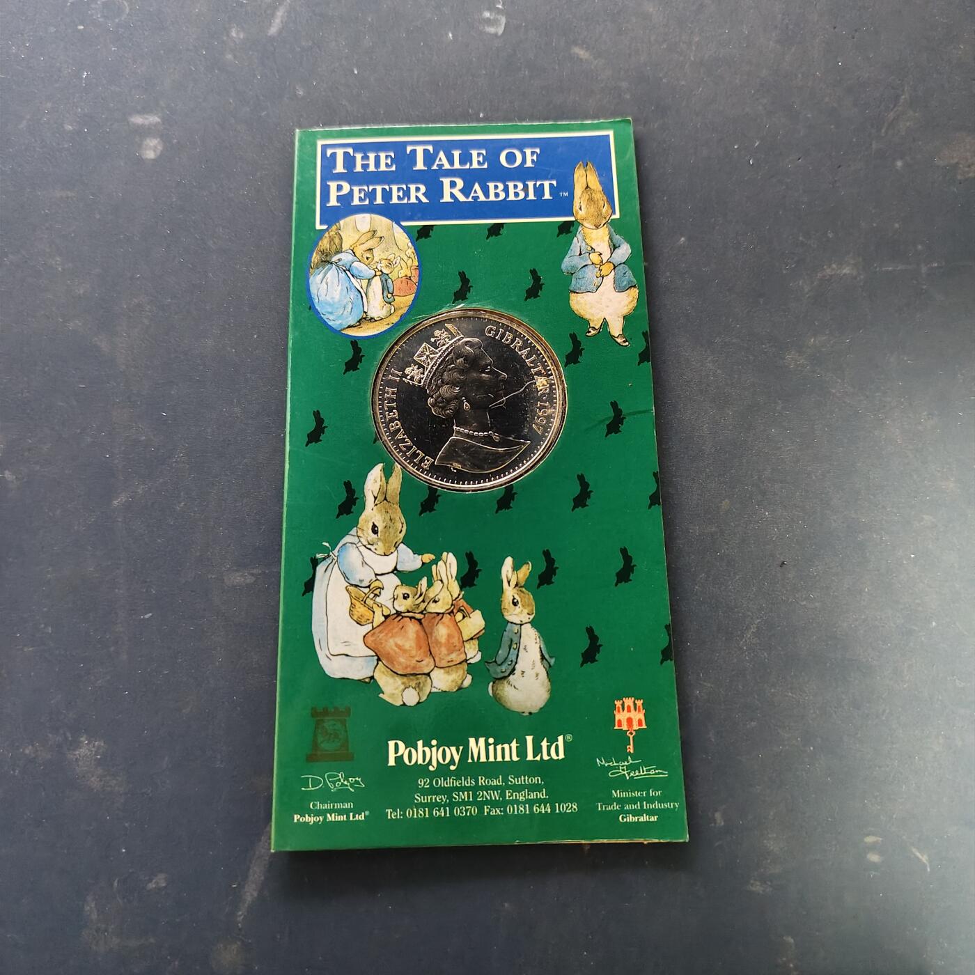 【全场包邮】纯粹捡漏拍519场 直布罗陀1997年1克朗彼得兔系列官方卡装克朗型纪念币-PL状态