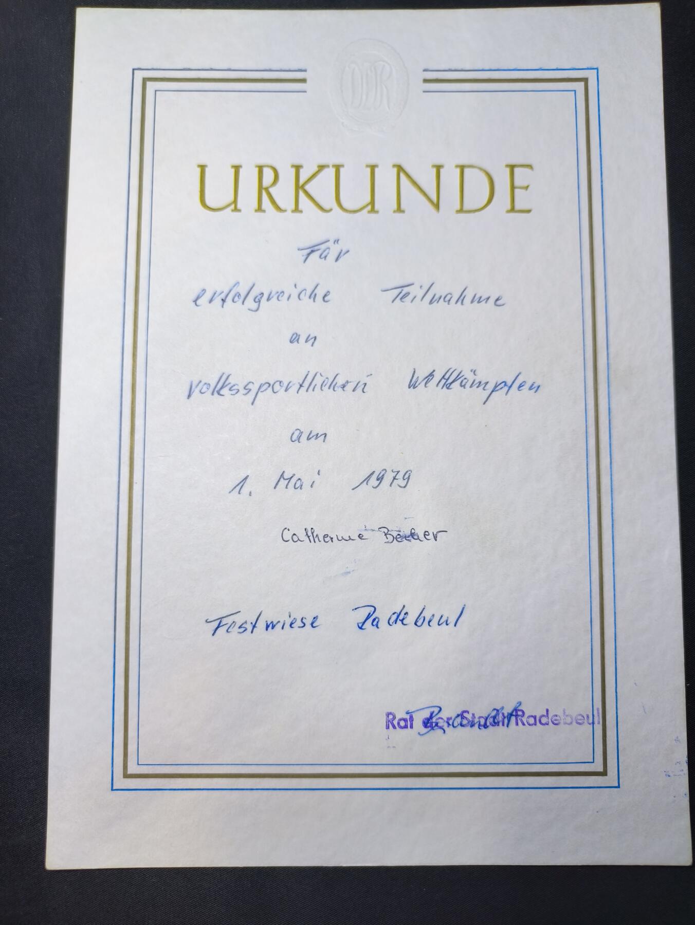 云宸嘉赏-勋臻佳藏四月精品甄选场次（低佣 一元一手） 民主德国大众体育参与证书 授予凯瑟琳・贝克尔