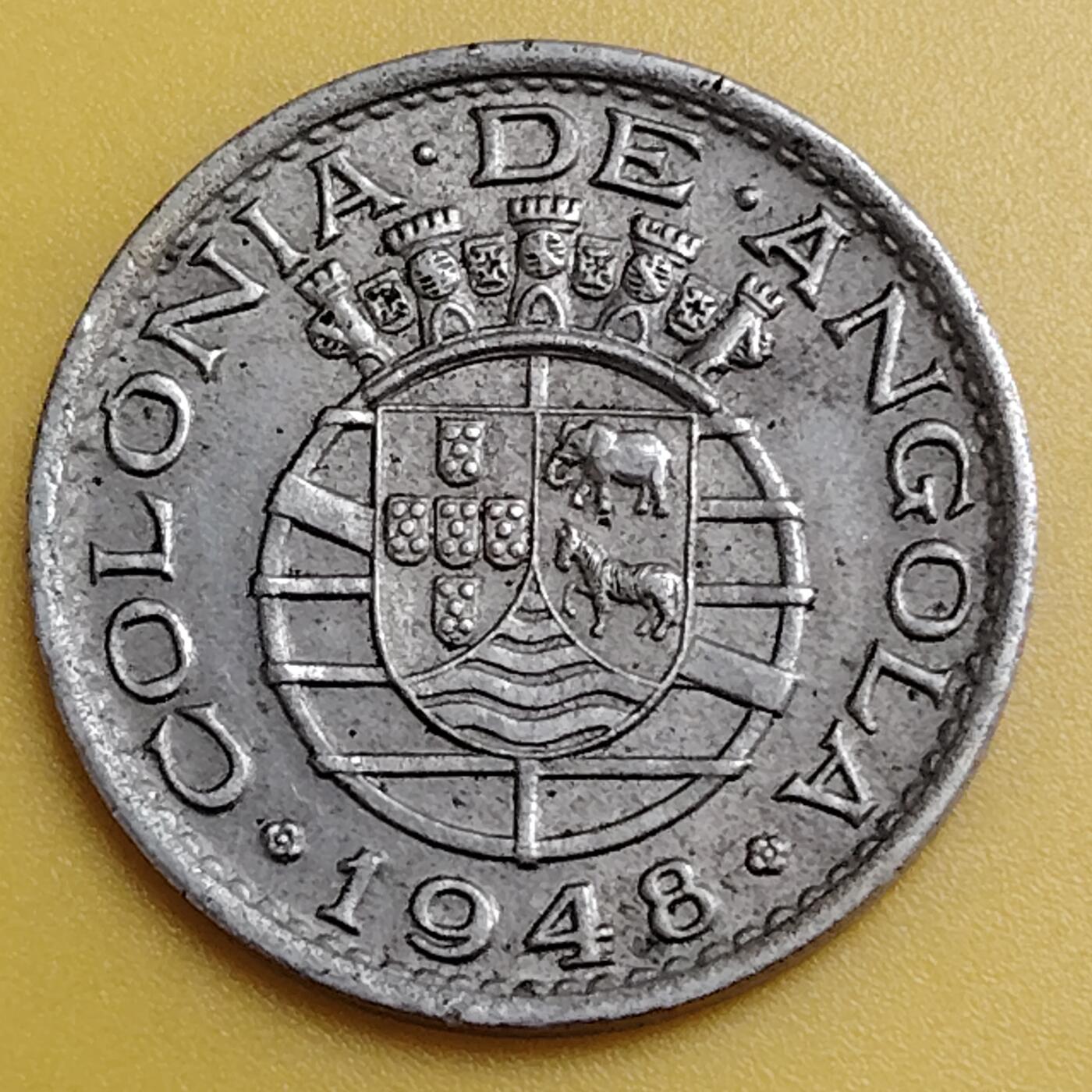 布加迪🐬～世界钱币(上海)🌾第 288 期 /  各国套币和散币 葡属安哥拉 1948年 50分 22.7mm