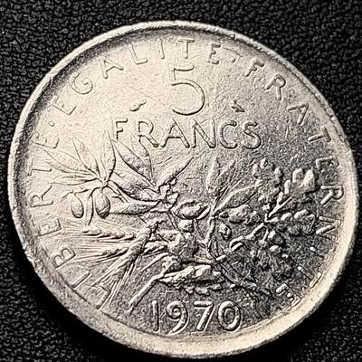 泉币菌-第222场-拍品多 请提前出价 - 法国早期（1970年）5法郎大镍币 29MM 播种女神 入欧前末版 绝版币