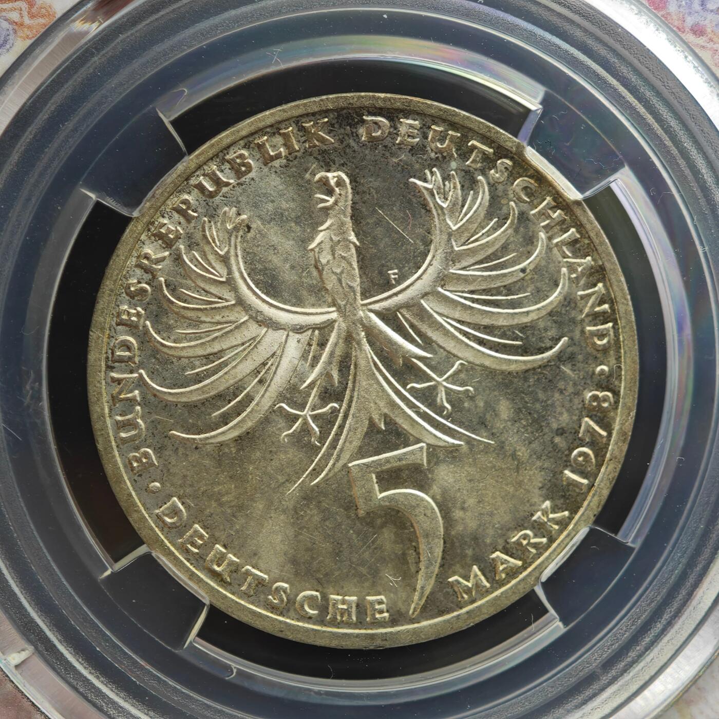 4月8日结束，成斌徽章钱币专场 众诚评级 1978年德国5马克银币 11.2g