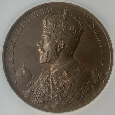 掌中浮雕-藏着的欧洲第057场 - NGC MS63 : 1911年英国乔治五世加冕纪念铜章，51mm