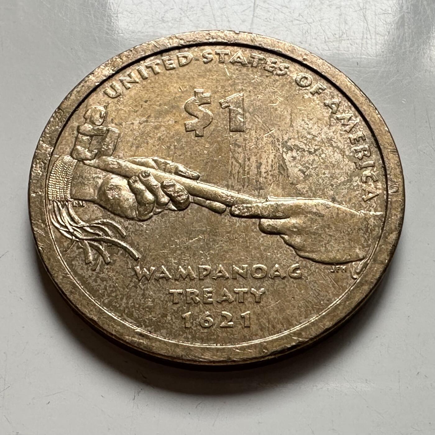 🌹外币初藏🌹🐯2026年第39场   每周二四六晚8️⃣点 苏联泰国纪念币世界钱币 美国 2013年 萨卡加维亚 万帕诺亚格条约1621主题 1美元 a