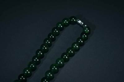 上海都达杂项专场102【全场包邮】  天然和田玉碧玉圆珠项链 附鉴定证书96-32