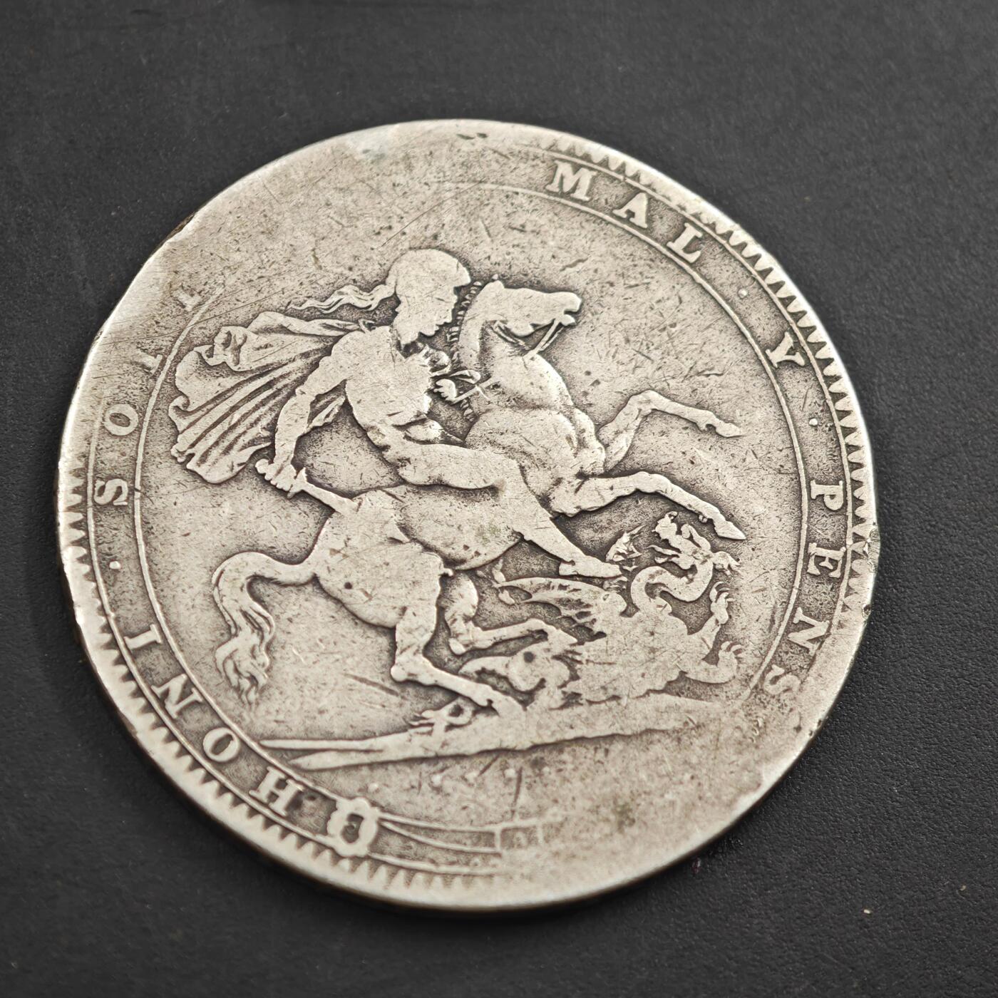 4月8日结束，成斌徽章钱币专场 1819年英国乔治三世马剑银币 27.5g