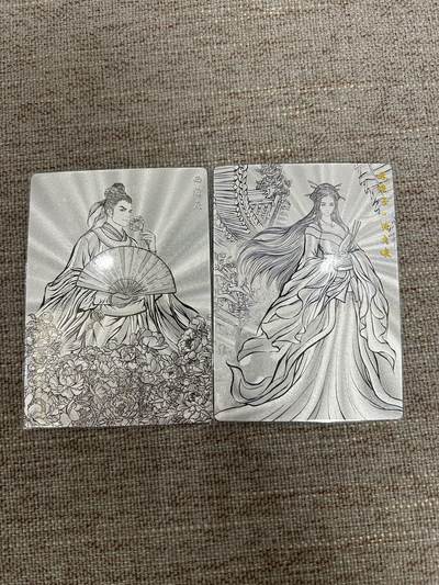 喜灰玩卡拍卖第七期，接拍品0佣金，欢迎送拍，释放现金流，让自己有资金可以购买更多喜欢的卡牌，让别的卡友能淘到更多心仪的卡牌 - 卡德曼 张建东水浒第二弹 折光粗闪 线稿特卡  张贞娘、西门庆限编041/099编  一组两张