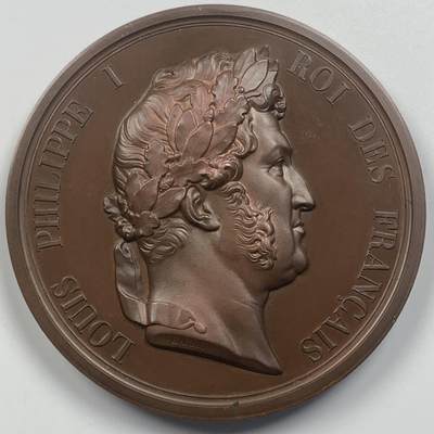 掌中浮雕-藏着的欧洲第057场 - NGC MS66 : 1842年法国奥尔良公爵雕塑落成纪念铜章，71mm，手指边铭