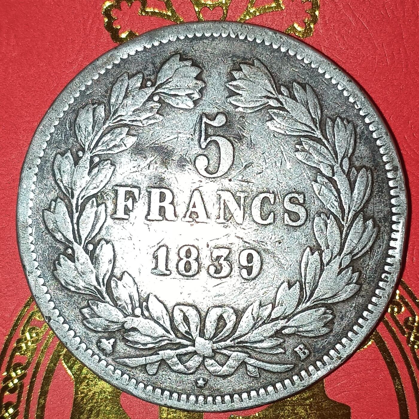 法兰西王国路易菲利普一世5法郎银币 1839年法兰西王国路易菲利普一世5法郎银币24.95克