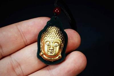 上海都达杂项专场102【全场包邮】  天然和田玉青玉镶嵌镀金《佛头》挂件96-189