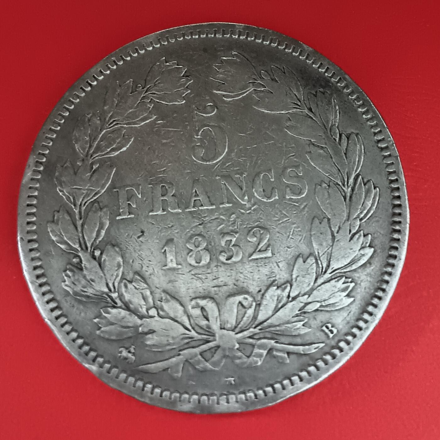 法兰西王国路易菲利普一世5法郎银币 1832年法兰西王国路易菲利普一世5法郎银币25克