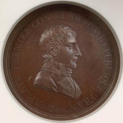掌中浮雕-藏着的欧洲第057场 - NGC MS64 : 1801年法国吕内维尔和约签订纪念铜章，42mm