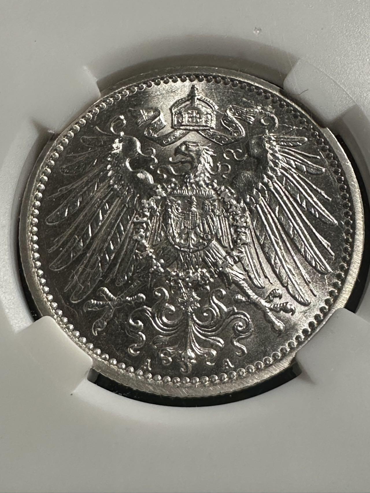 丙午马年四月第二场 。本期更新各类稀有品种 超级原光级别的德意志第二帝国1914年A厂1马克。据货主所言，是ngc给ms63不满意拆了壳子