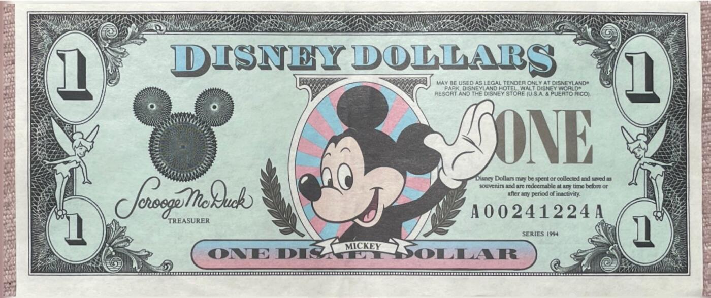 回流0406 美国1994年1迪士尼元（米老鼠版）纪念钞