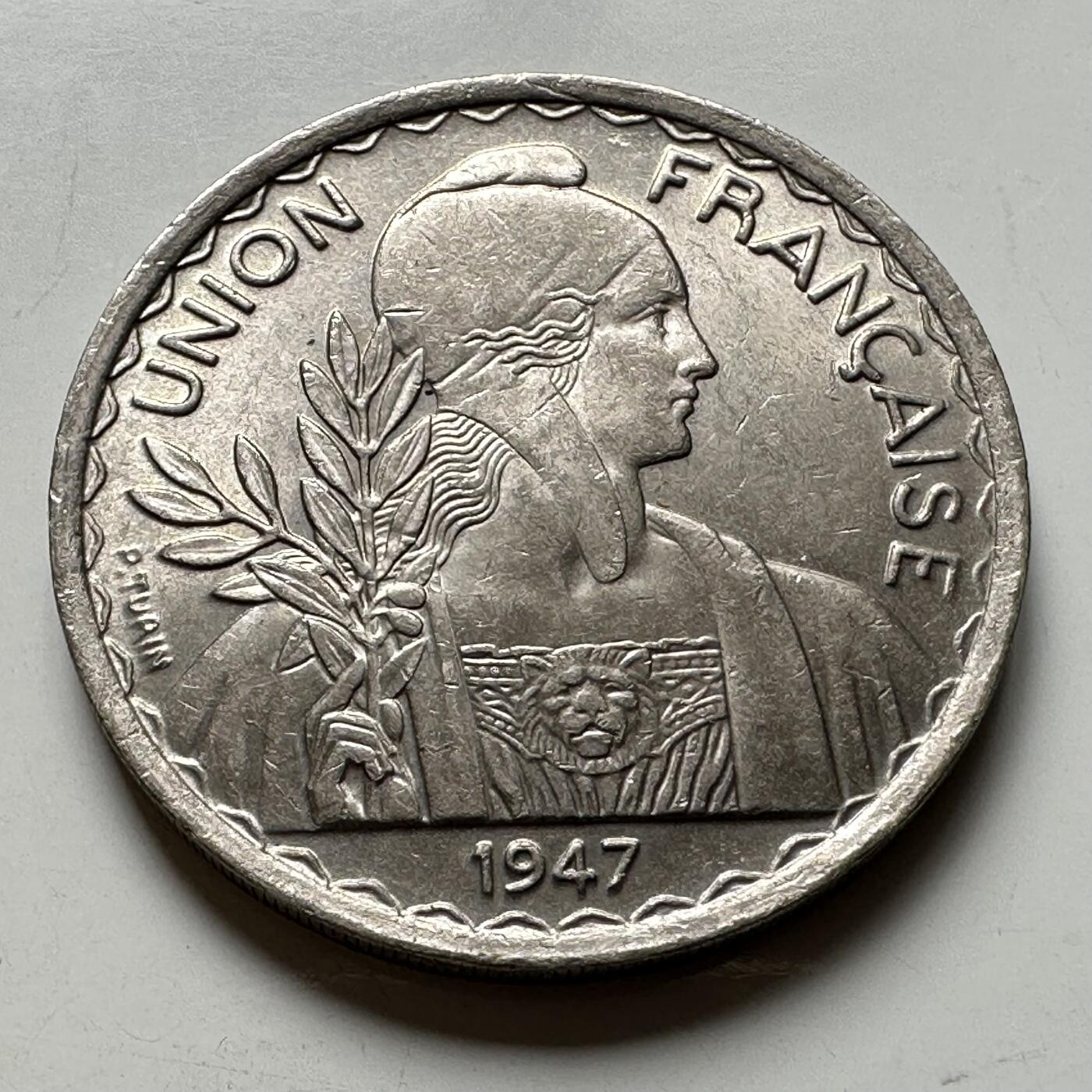 🌹外币初藏🌹🐯2026年第40场   每周二四六晚8️⃣点 世界钱币 法属印度支那 1947年1皮阿斯特 齿边 带光好品