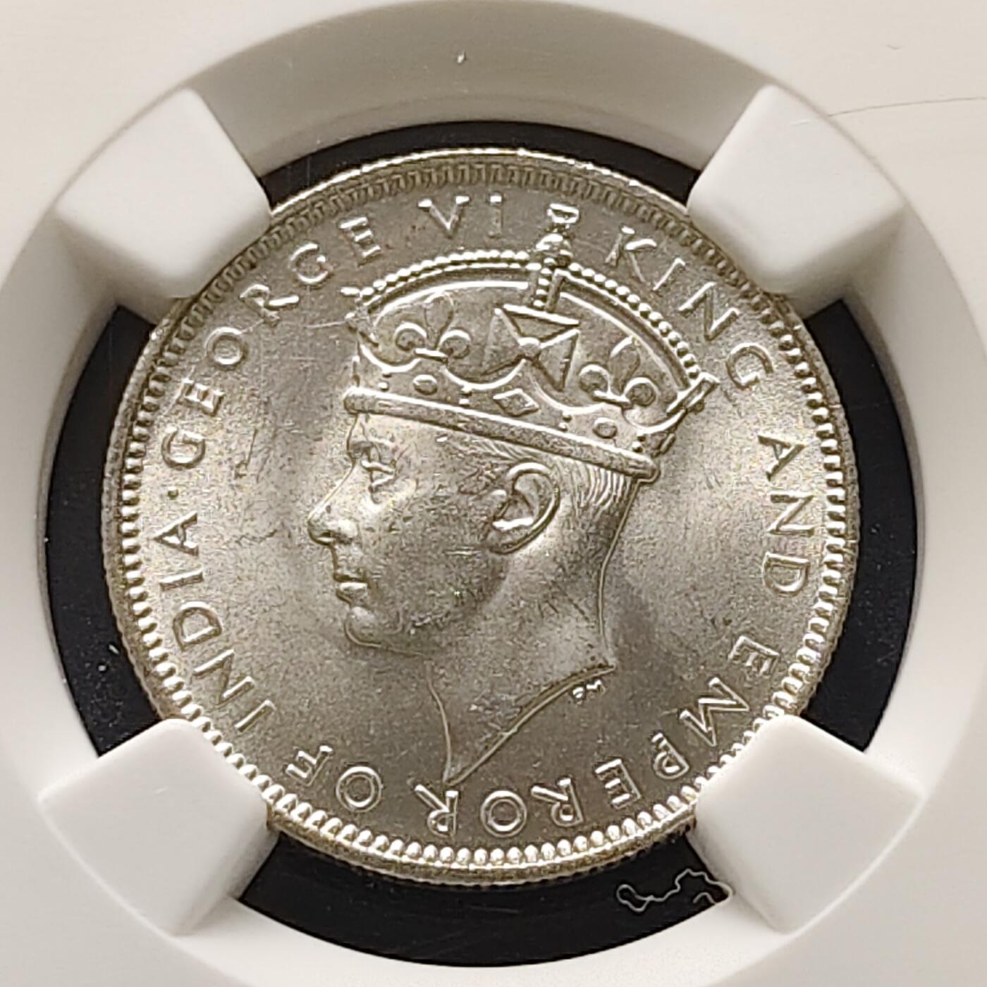 【全场包邮】纯粹捡漏拍519场 英属马来亚1943年乔治六世50%低银版20分银币-NGC MS63