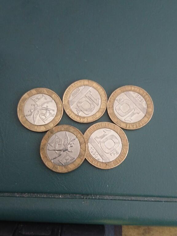 松南世界钱币——260408A 法国10法郎双色币镍币5枚