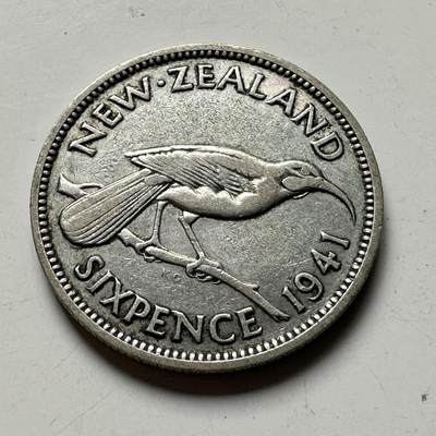 🌹外币初藏🌹🐯2026年第40场   每周二四六晚8️⃣点 世界钱币 - 新西兰 1941年 乔治六世 6便士银币 2.83克-19.4毫米-50%银