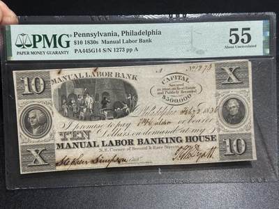《外钞收藏家》第六百二十五期（精选场）（长期征集拍品、欢迎藏友们联系合作） - 1930年美国宾夕法尼亚州10元 PMG55