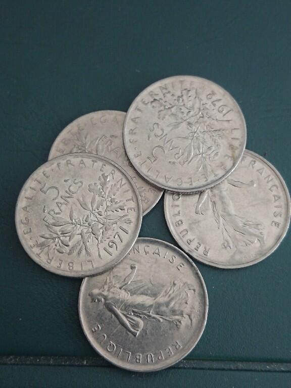 松南世界钱币——260408A 法国5法郎镍币5枚2
