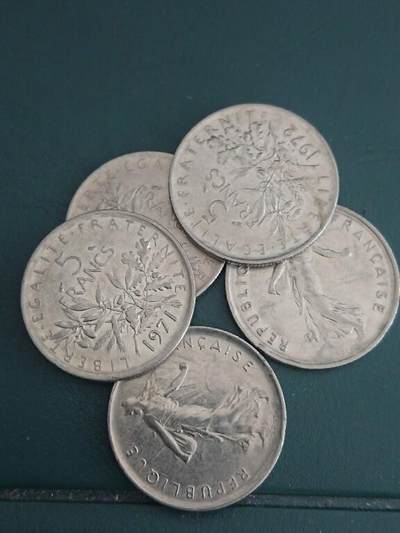 松南世界钱币——260408A - 法国5法郎镍币5枚2