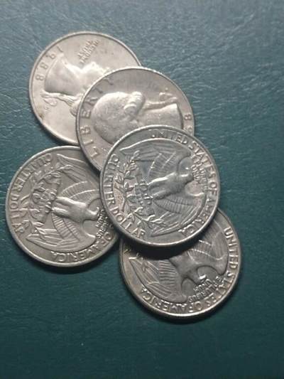 松南世界钱币——260407B - 美国25美分镍币5枚3