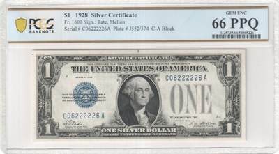 美国1928年银币券1美元一美元PCGS66PPQ号码好无3457 号码一眼清，看好直接拍！ 好号不议价！ - 美国1928年银币券1美元一美元PCGS66PPQ号码好无3457 号码一眼清，看好直接拍！ 好号不议价！