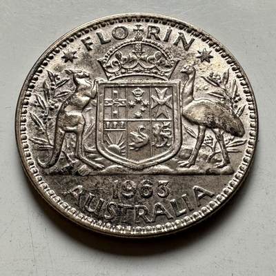 🌹外币初藏🌹🐯2026年第40场   每周二四六晚8️⃣点 世界钱币 - 澳大利亚 1963年 伊丽莎白二世 1弗罗林银币 11.31克-28.5毫米-50%银