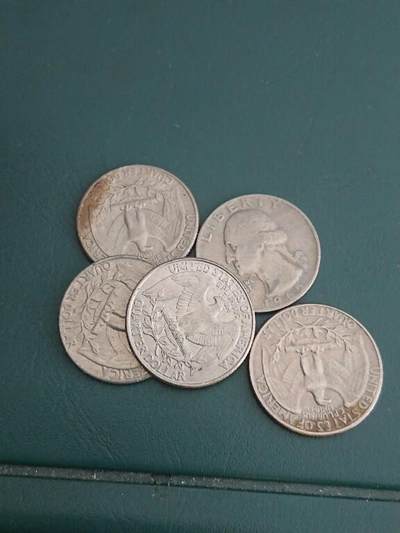 松南世界钱币——260408A - 美国25分硬币5枚3