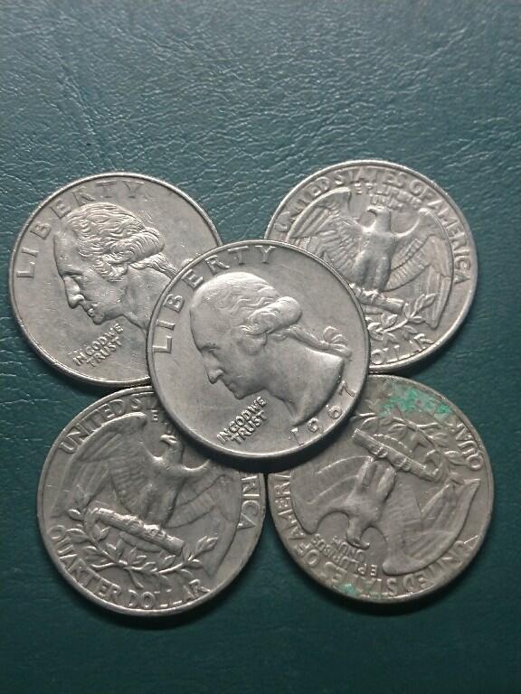 松南世界钱币——260407B 美国25美分镍币5枚2