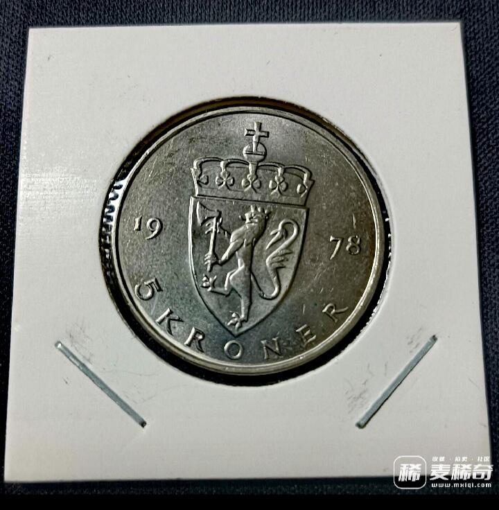 全新挪威1978年5克朗靓品硬币