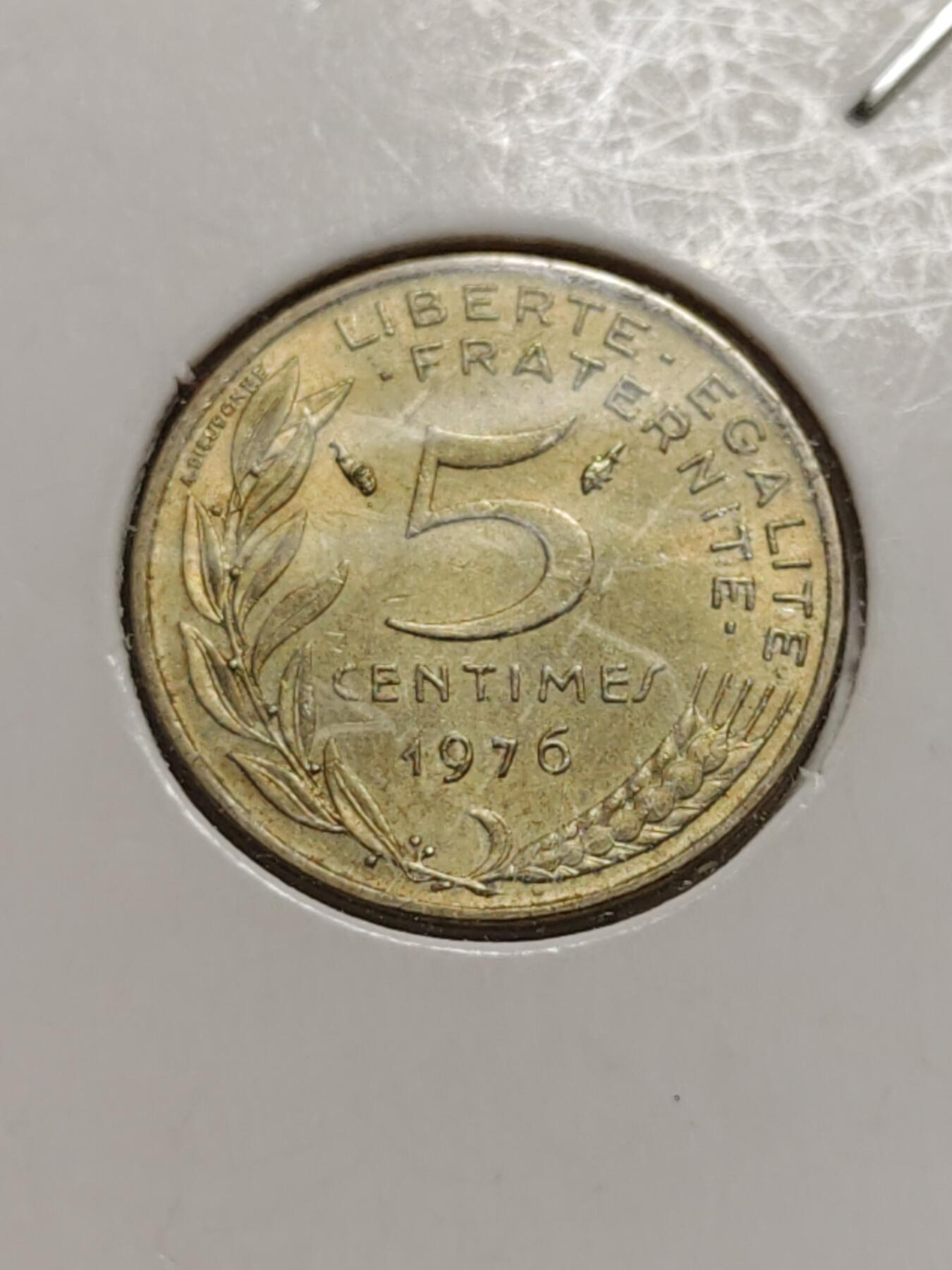 2026年第四十二场(总第二百一十一场）外国好品散币场(佣金3%) 纸夹币–法国🇫🇷1976年5生丁，1968年1/2法郎，1972年1/2法郎，1977年1法郎共四枚