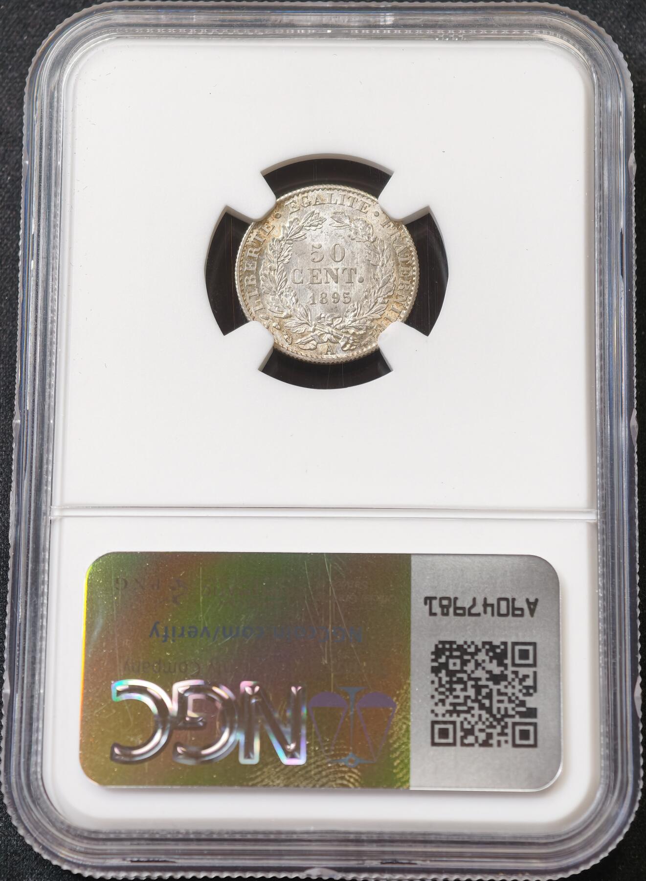 甄臻铺-世界币章拍卖（第59期），甄品场拍品征集中，送拍享返佣金等优惠多多 NGC-MS66 法国 1895年 50分 银币 冠军分一步到位