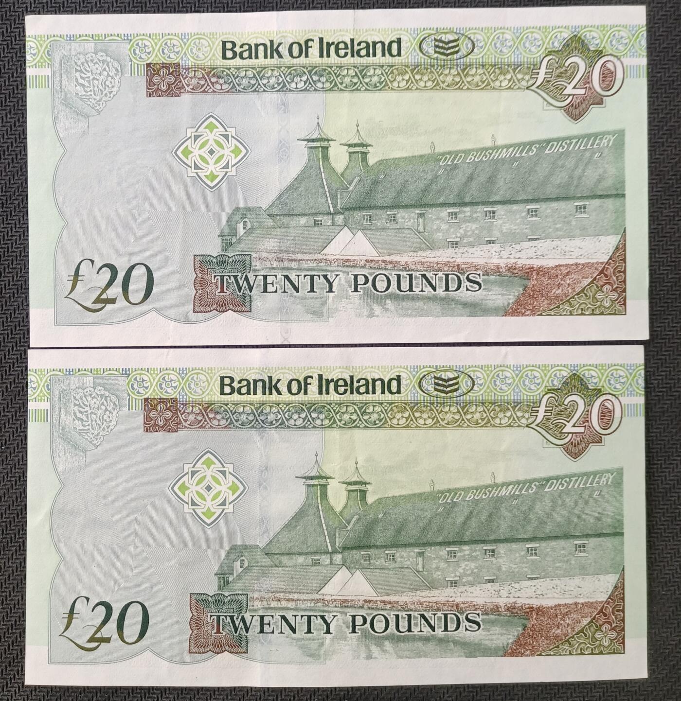 【游宝包邮场】丙午马年第21期 首季收官场 北爱尔兰20镑 2张 2013年 其中一张朦胧号 UNC-/AU- 有软折